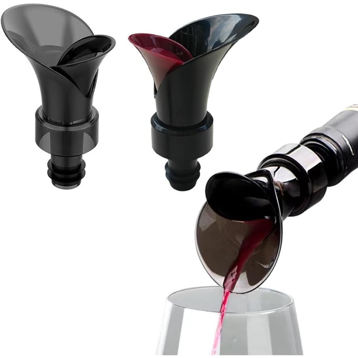 Set 2 Dispensere pentru Vin, Negru cu Rosu, Design Perfect, Functie de Aerare si Inchidere Vacuum