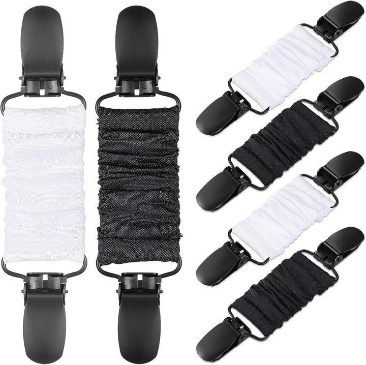 Set de 6 clips elastice negre pentru imbracaminte, accesorii versatile pentru femei si barbati