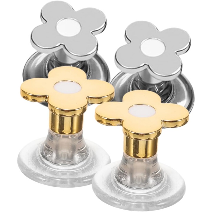 Set 4 butoane decorative pentru rezervor de toaleta, argintii, forma de floare