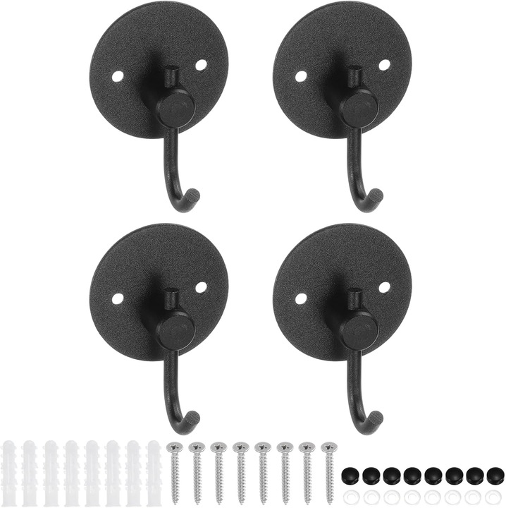 Set 4 suporturi pentru baie din inox negru, 50mm, cu prindere autoadeziva sau prin gaurire