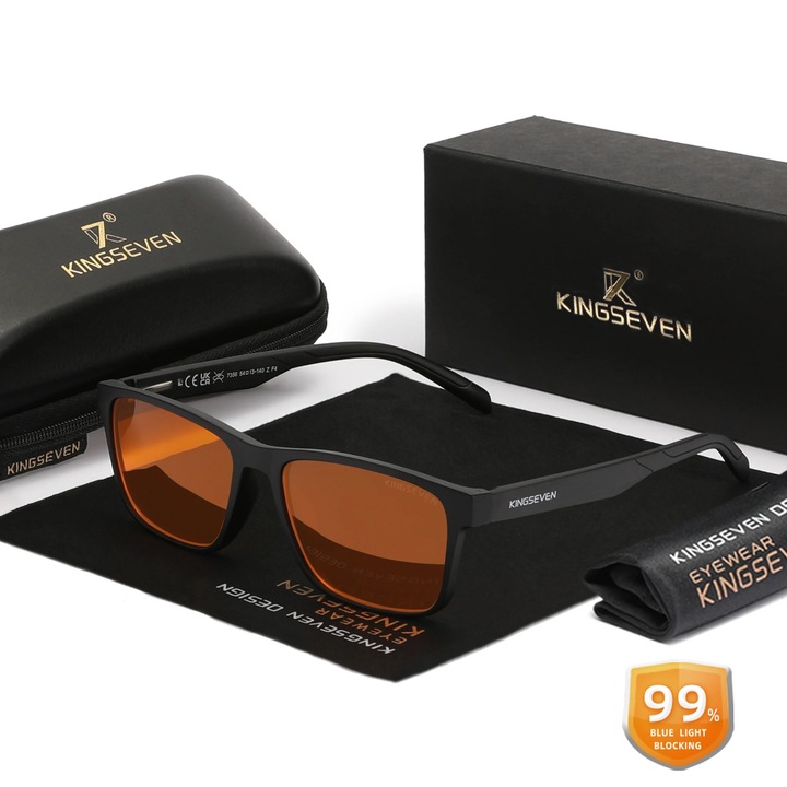 Ochelari protectie vedere Kingseven, blocare lumina albastra, unisex, set complet, negru 99$