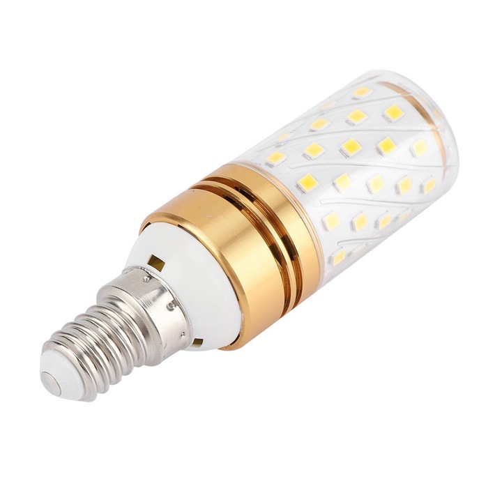 Bec LED E14 12W, culoare porumb, alb cald, lampa decorativa, bec cilindric, forma de lumanare, AC 85-240V (#01)