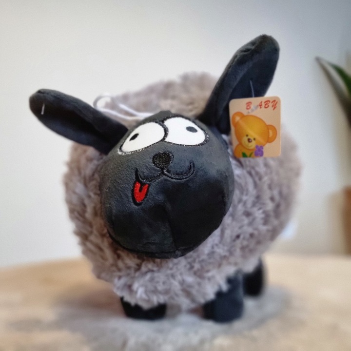 Plüssjáték kis bárány, szín fekete, 30 cm, poliészter