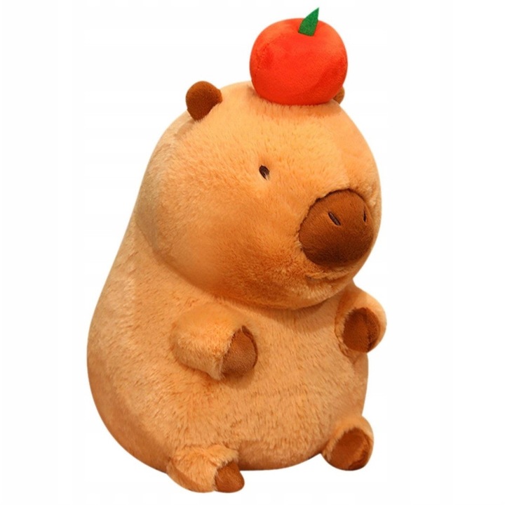 Plüssjáték, vicces NAGY vízidisznó almával, 47 cm, barna, poliészter