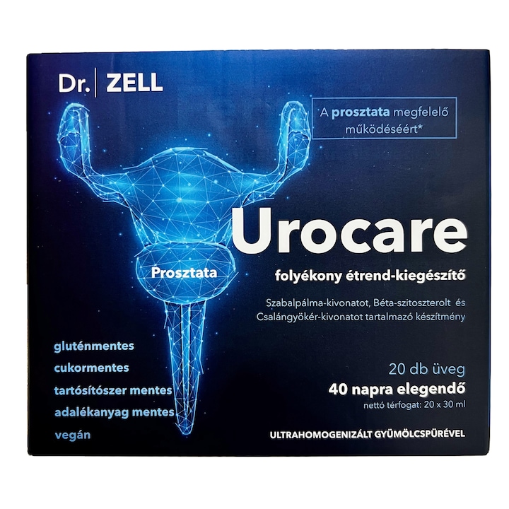 Dr. ZELL Urocare folyékony étrend-kiegészítő a prosztata megfelelő működéséért, Szabalpálma kivonatot, Béta-szitoszterolt és Csalángyökér-kivonataot tartalmazó készítmény, 40 napi adag
