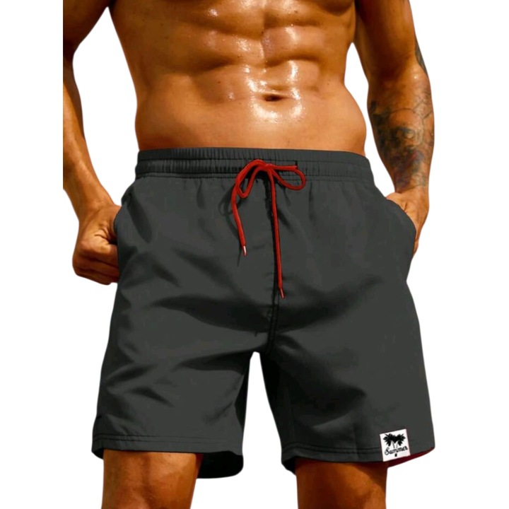 Мъжки къси панталони за басейн, ластик на талията, сиви, полиестер, размер M