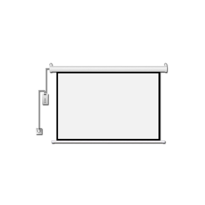Estillo Elektromos vetítővászon falra, 300 cm x 225 cm, fehér, fekete keret, távirányító, 14 kg