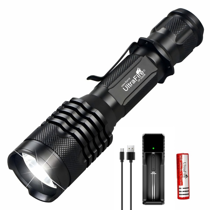 Тактически фенер UltraFire UF-2220B, 1200 лумена, захранван от батерии 18650