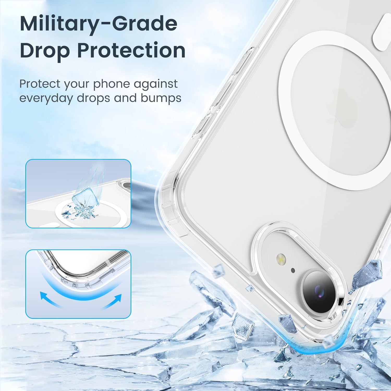 Husa telefon iPhone 16E, MDUG, transparenta, protectie militara, anti-alunecare, 6.1''