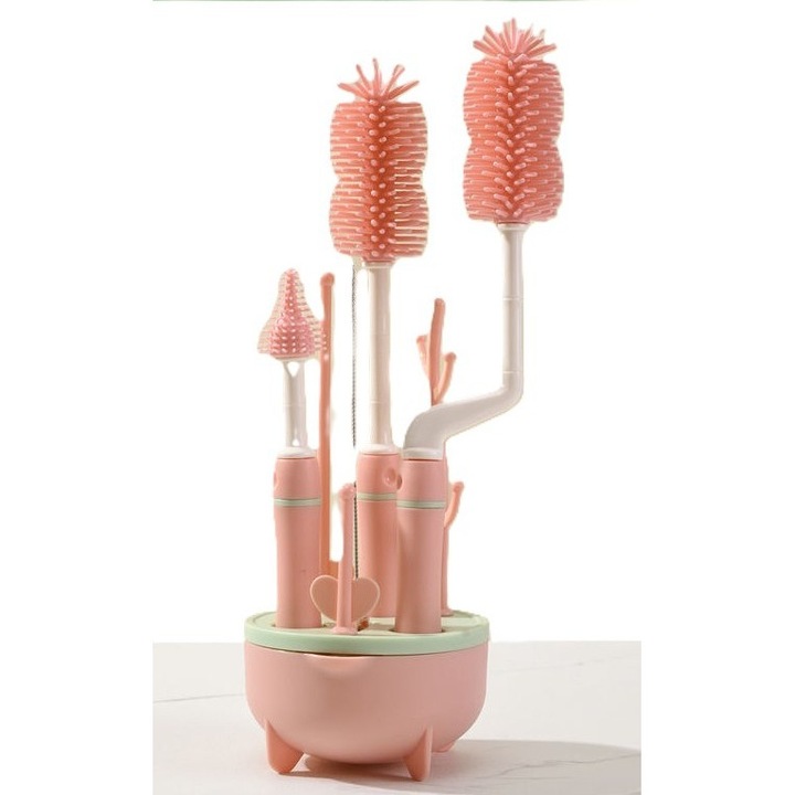 Set Perii Curatare Biberoane din Silicon – 360° Rotative, Maner Lung, Perie pentru Biberoane si Tetine, 3 Culori, Perii Flexibile Anti-zgarieturi pentru Curatare Eficienta, Set Igienic pentru Bebelusi