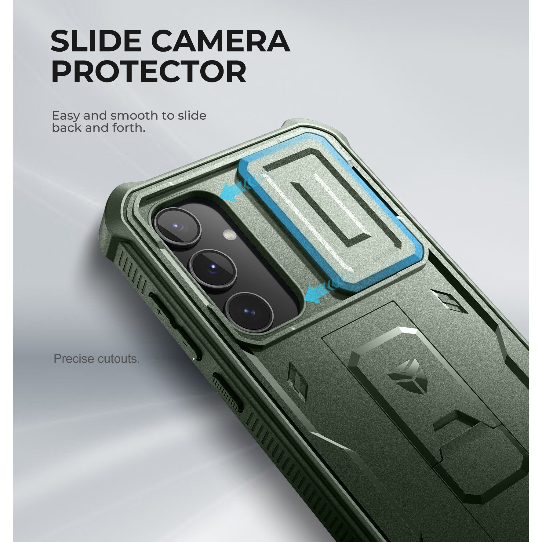 Husa Dexnor Samsung Galaxy A55, protectie completa, verde militar, 10ft, cu suport si protectie camera