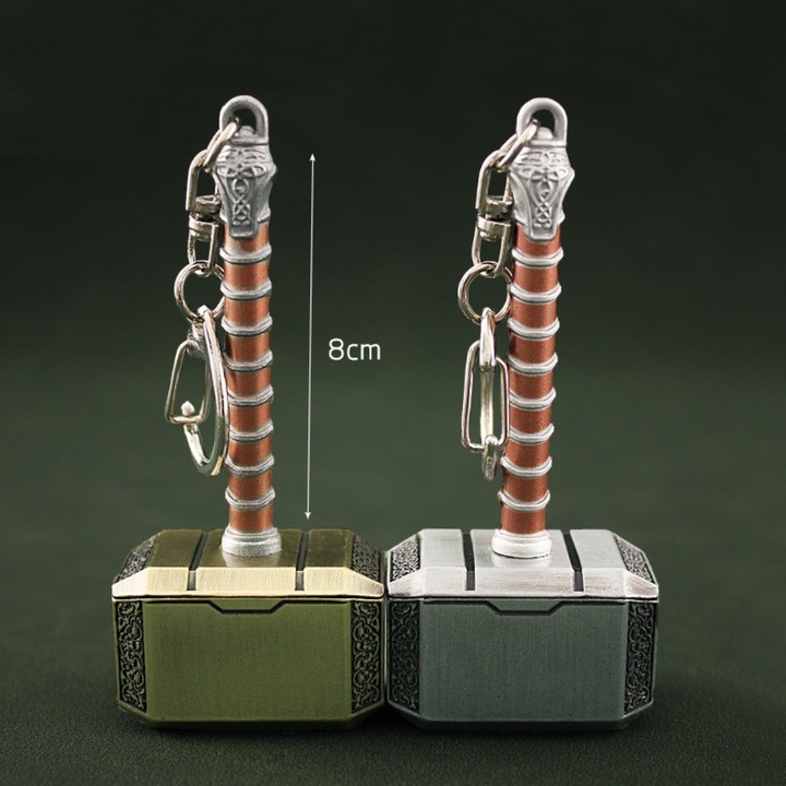 4 darabos Thor kalapácsa kulcstartó készlet, OMEN, rozsdamentes acél, többszínű