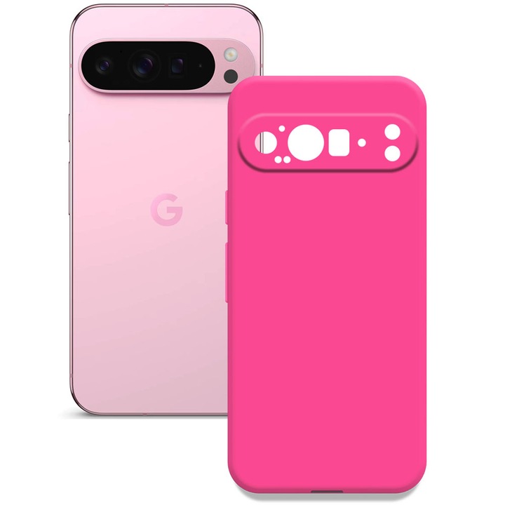 Husa pentru Google Pixel 9 Pro XL, Color Shield, Interior de catifea, Suprafata aderenta, Protectie antisoc, Margini ridicate, Regular Fit, Silicon, Roz neon