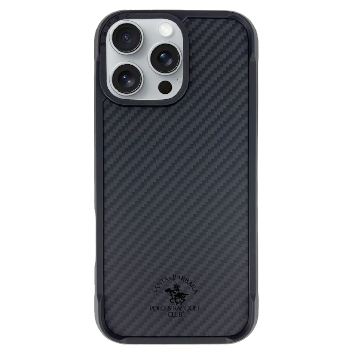 Prémium iPhone 16 Pró tok – Santa Barbara Polo & Racquet Club Polo Elvis Carbon Kevlar fekete, MagSafe-kompatibilis