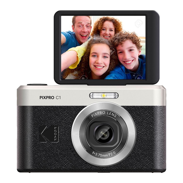 Kodak PixPro C1 фотоапарат, 13 MP, 4x увеличение, влогване, Full HD, черен