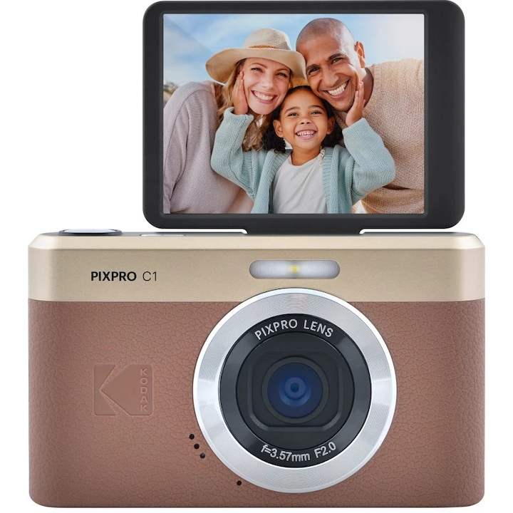 Фотоапарат Kodak PixPro C1, 13 MP, 4x увеличение, влогване, Full HD, кафяв