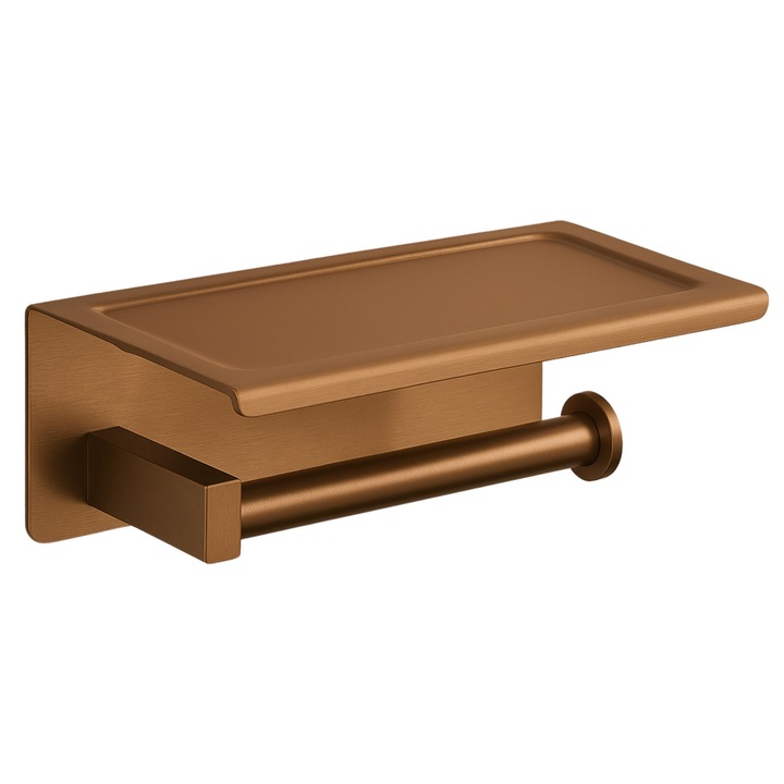 Suport Pentru Hartie Cu Raft, Balneo, Qube, 18.6 x 11.5 x 8.3 cm, Otel Inoxidabil Aisi 304, Fabricat Din Materiale De Inalta Calitate, Rezistenta La Coroziune, Produs Creat Pentru Utilizare Zilnica Confortabila, Cupru