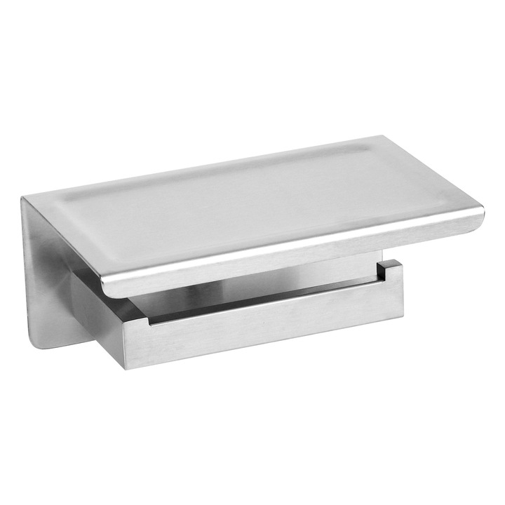 Suport Pentru Hartie Cu Raft, Balneo, Qarx, 18.6 x 11.5 x 8.3 cm, Otel Inoxidabil Aisi 304, Fabricat Din Materiale De Inalta Calitate, Rezistenta La Coroziune, Produs Creat Pentru Utilizare Zilnica Confortabila, Inox