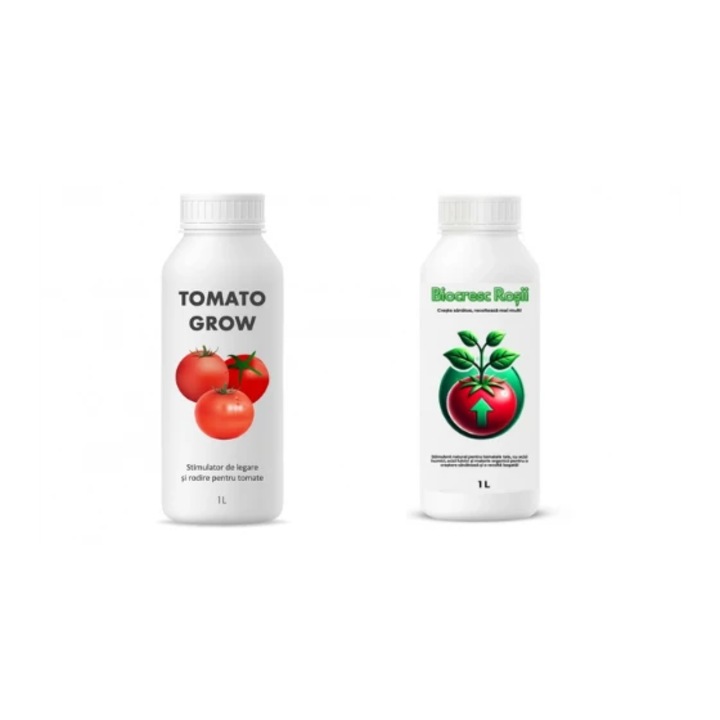 Pachet tratament si nutritie tomate/rosii, Stimulator de legare si rodire pentru tomate Tomato Grow, 1 l + Biocresc Rosii, 1 l