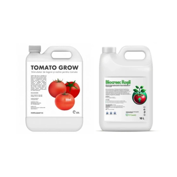 Pachet tratament si nutritie tomate/rosii, Stimulator de legare si rodire pentru tomate Tomato Grow, 10 l + Biocresc Rosii, 10 l