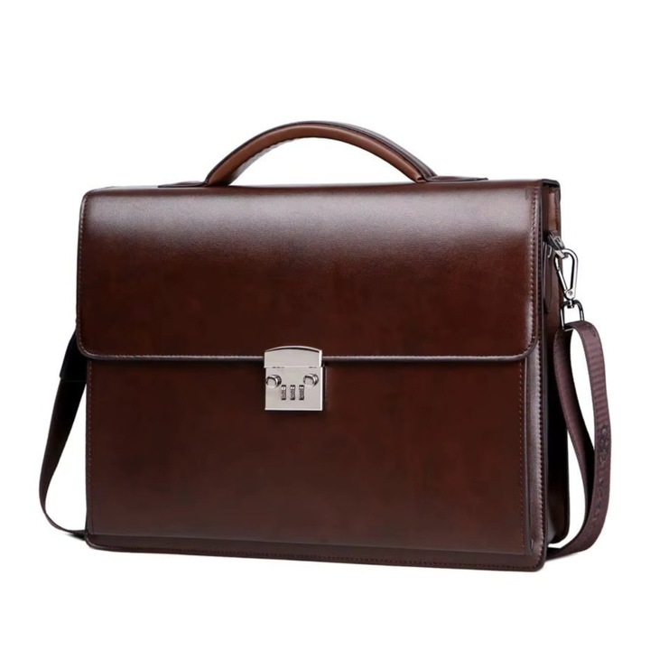 Uniszex aktatáska, Iselind GT3469, valódi bőr, barna