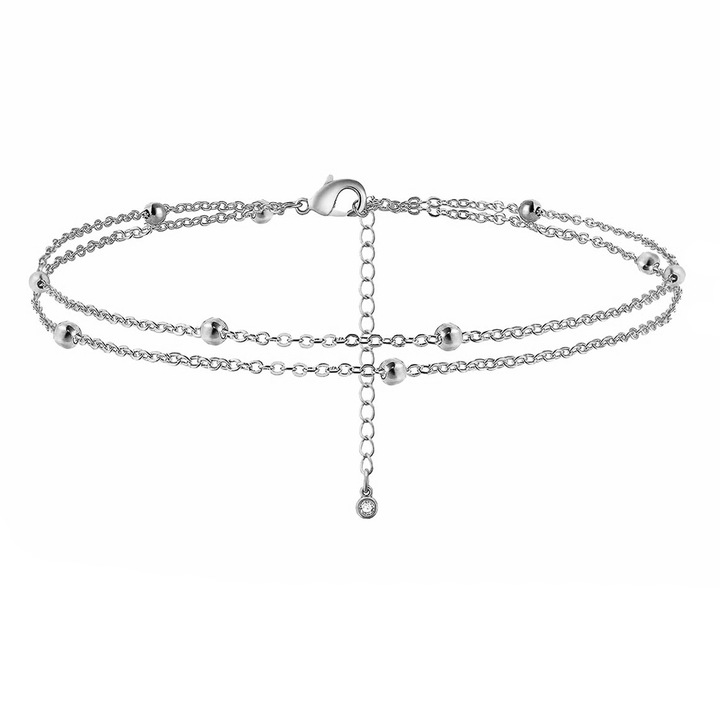 Bratara glezna, LEIISVK, 14K placata cu aur, stivuire multistrat, reglabila, Argintiu, 8.5+2.5inch