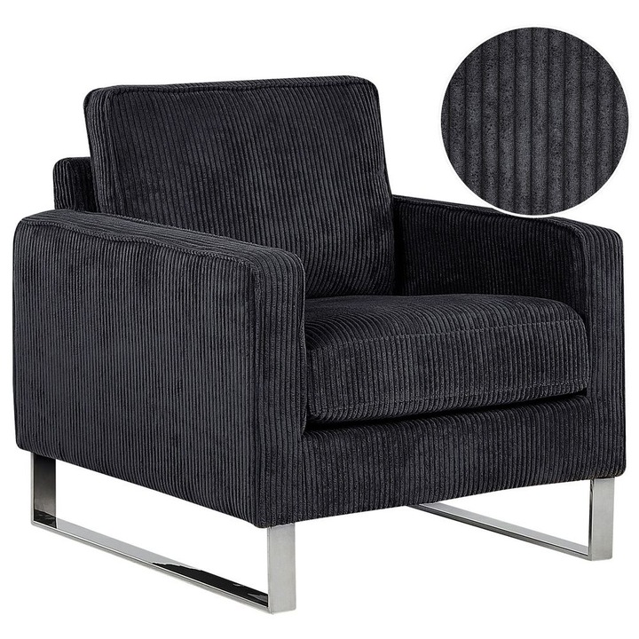 Fotoliu Beliani Vind Velur Negru, 76x82x44cm, Cotiere, Design Retro