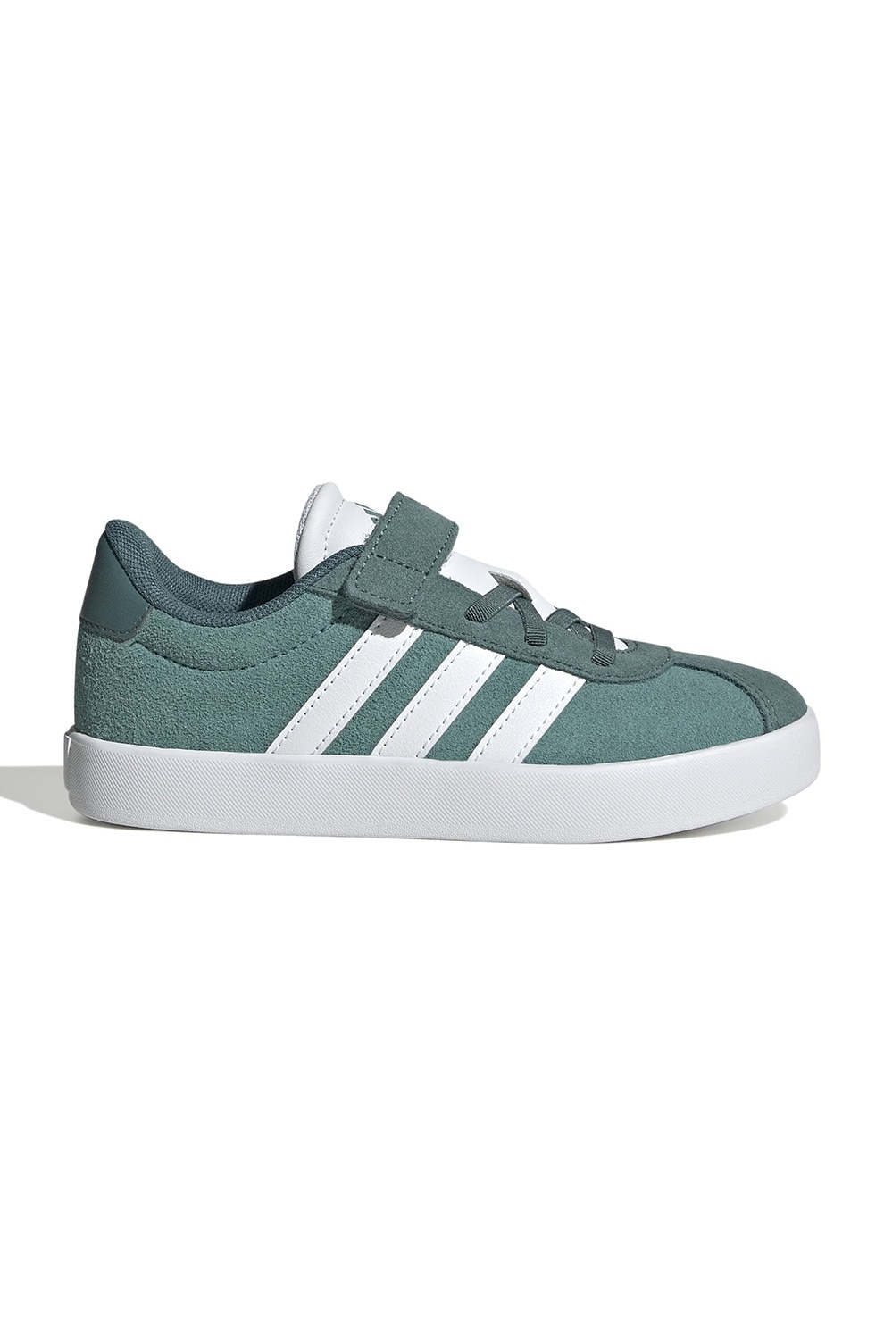adidas Sportswear, Pantofi sport VL Court 3.0 de piele intoarsa cu velcro, Alb, Verde persan, 32 EU