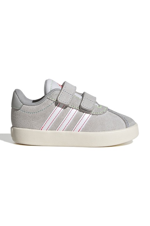 adidas Sportswear, Pantofi sport Court 3.0 de piele intoarsa cu velcro, Alb/Gri deschis