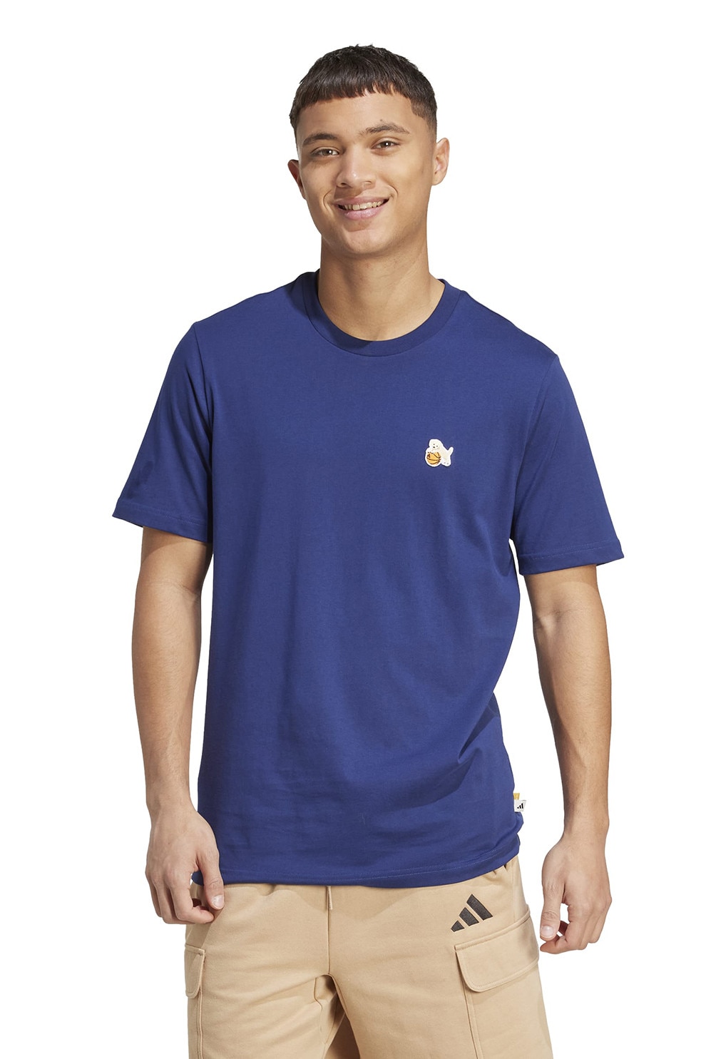 adidas Sportswear, Tricou cu decolteu la baza gatului si logo discret, Albastru inchis, S