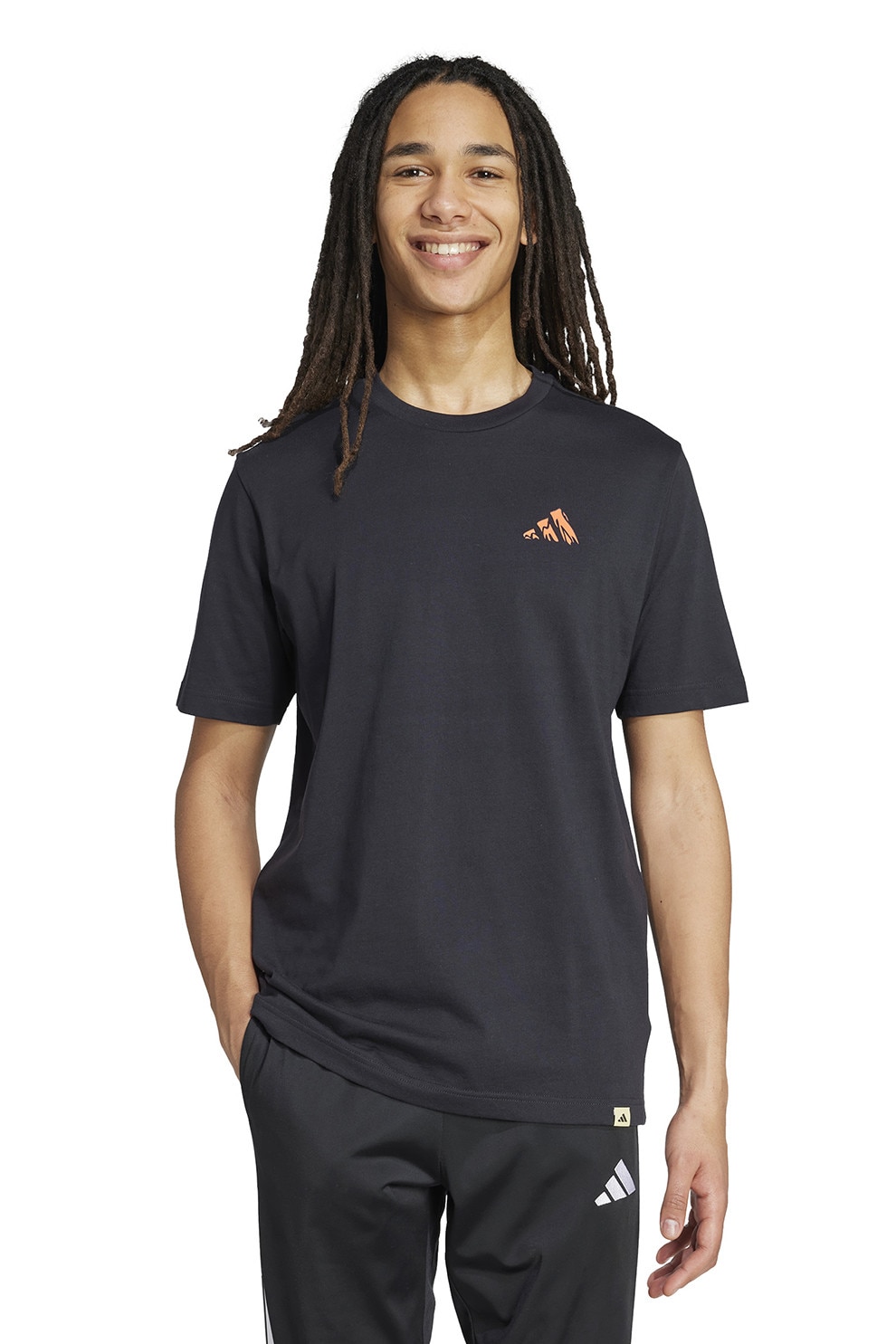 adidas Sportswear, Tricou de bumbac cu imprimeu logo, Negru, Portocaliu, Albastru, M