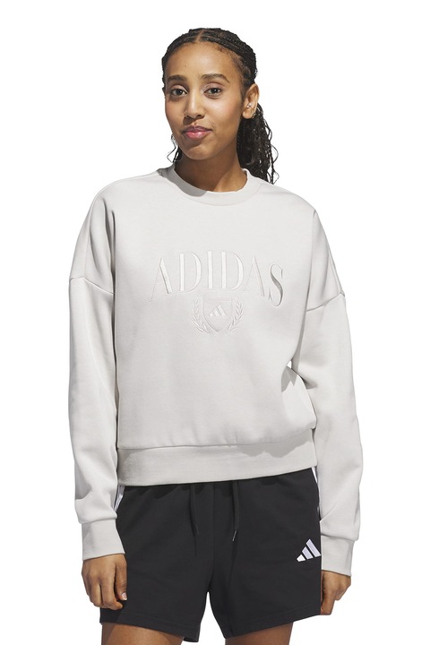 adidas Sportswear, Bluza de trening cu decolteu la baza gatului si logo brodat, Alb murdar