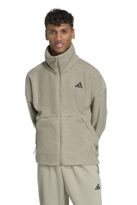 adidas Sportswear, Bluza de trening din fleece cu buzunare, Maro taupe deschis