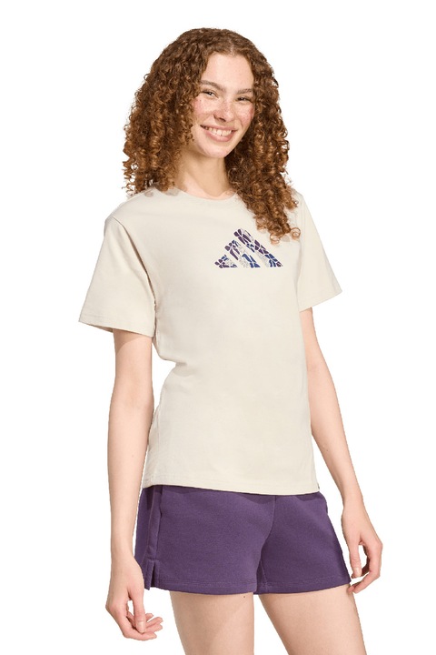 adidas Sportswear, Тениска от памук с лого, Тъмносин/Бежов/Тъмно лилаво