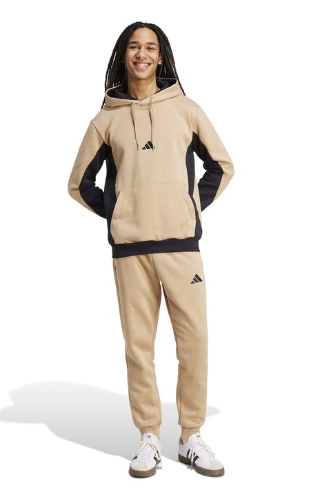 adidas Sportswear, Спортен екип с памук с лого, Черен/Бежов