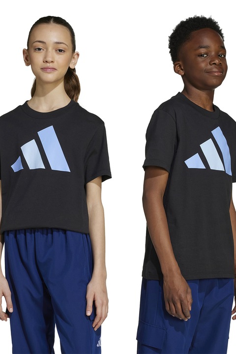 adidas Sportswear, Pamutpóló gumis logóval, Fekete/Kék