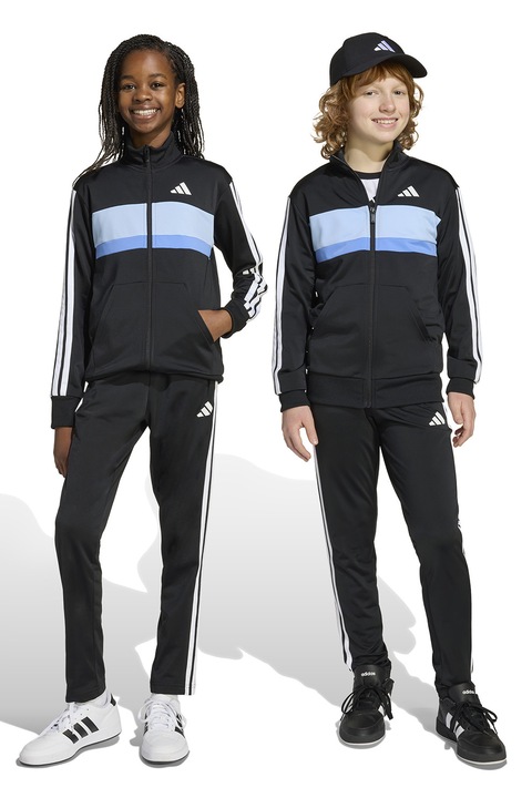 adidas Sportswear, Trening cu logo si fermoar Tiberio, Alb/Negru/Albastru