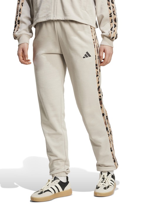 adidas Sportswear, Спортен панталон с памук с лого, Черен/Бежов/Светло бежово