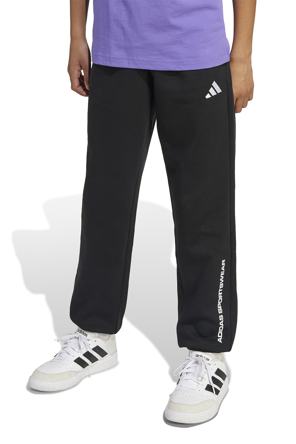 adidas Sportswear, Pantaloni de trening cu logo si snur, Negru, 128 CM