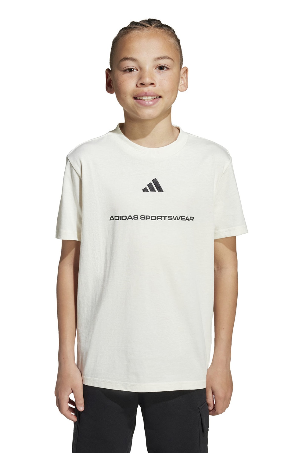 adidas Sportswear, Tricou din bumbac cu decolteu la baza gatului, Crem, 128 CM