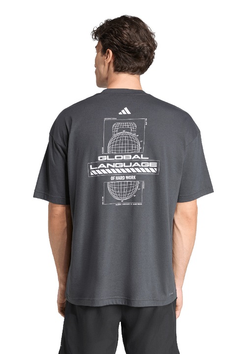 adidas Performance, Фитнес тениска с графика, Бял/Tъмносив, S