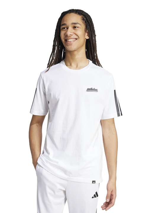 adidas Sportswear, Bő fazonú logós póló, Fehér/Fekete