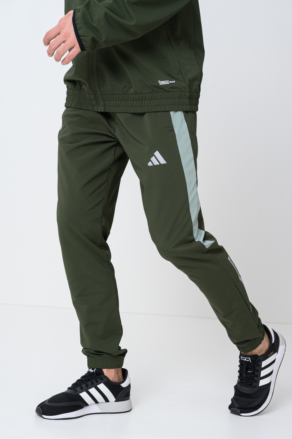 adidas Sportswear, Pantaloni de trening cu talie elastica, Gri cenusiu, verde militar inchis, M