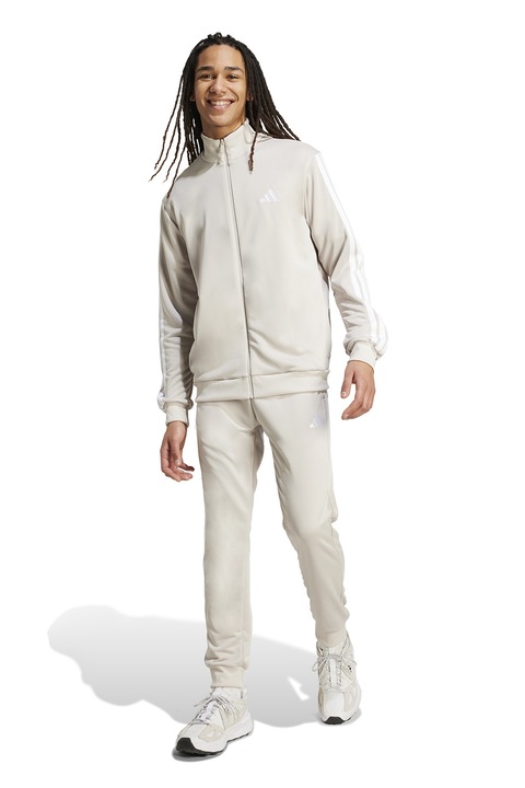adidas Sportswear, Слим спортен екип с лого, Бял/Бежов
