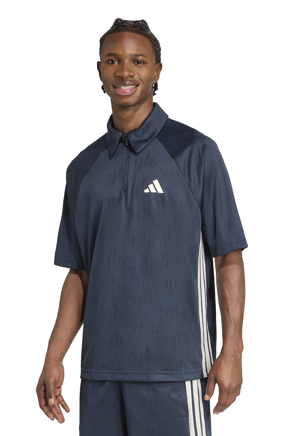 adidas Sportswear, Tricou polo cu maneci raglan, Alb, Gri carbune, M