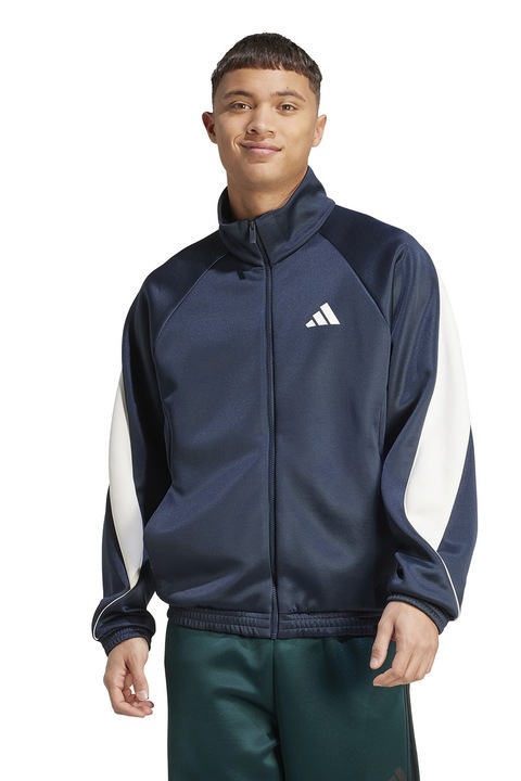 adidas Sportswear, Суитшърт с цип и изправена яка Stadium, Бял/Въглен сиво