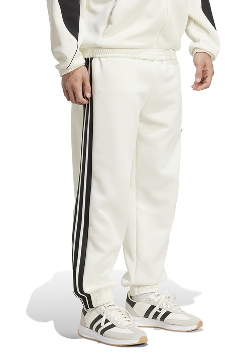 adidas Sportswear, Pantaloni de trening cu logo si snur Stadium, Negru stins, Alb optic, M