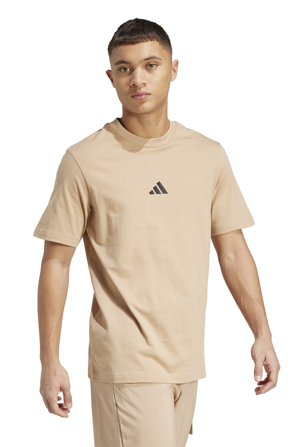 adidas Sportswear, Tricou din bumbac cu logo brodat, Negru, Maro camel, S