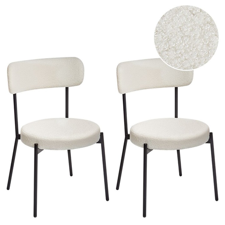 Set de 2 scaune dining Allison Boucle Alb
