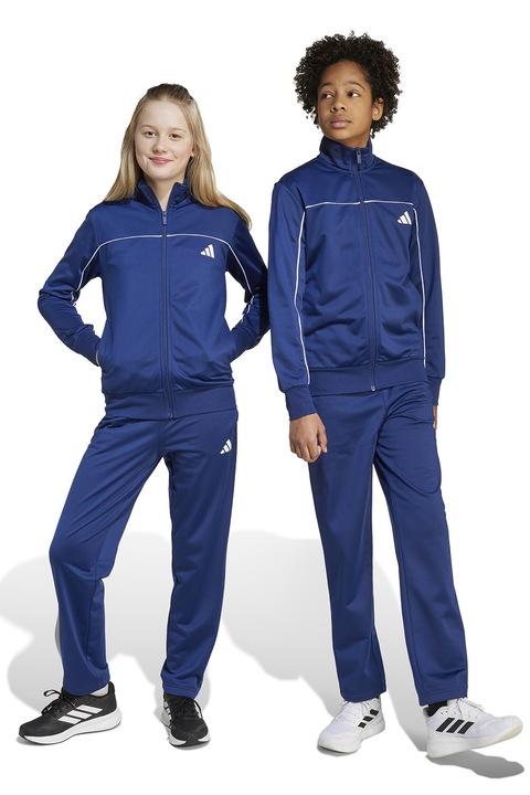 adidas Sportswear, Trening cu fermoar si detalii logo, Albastru inchis